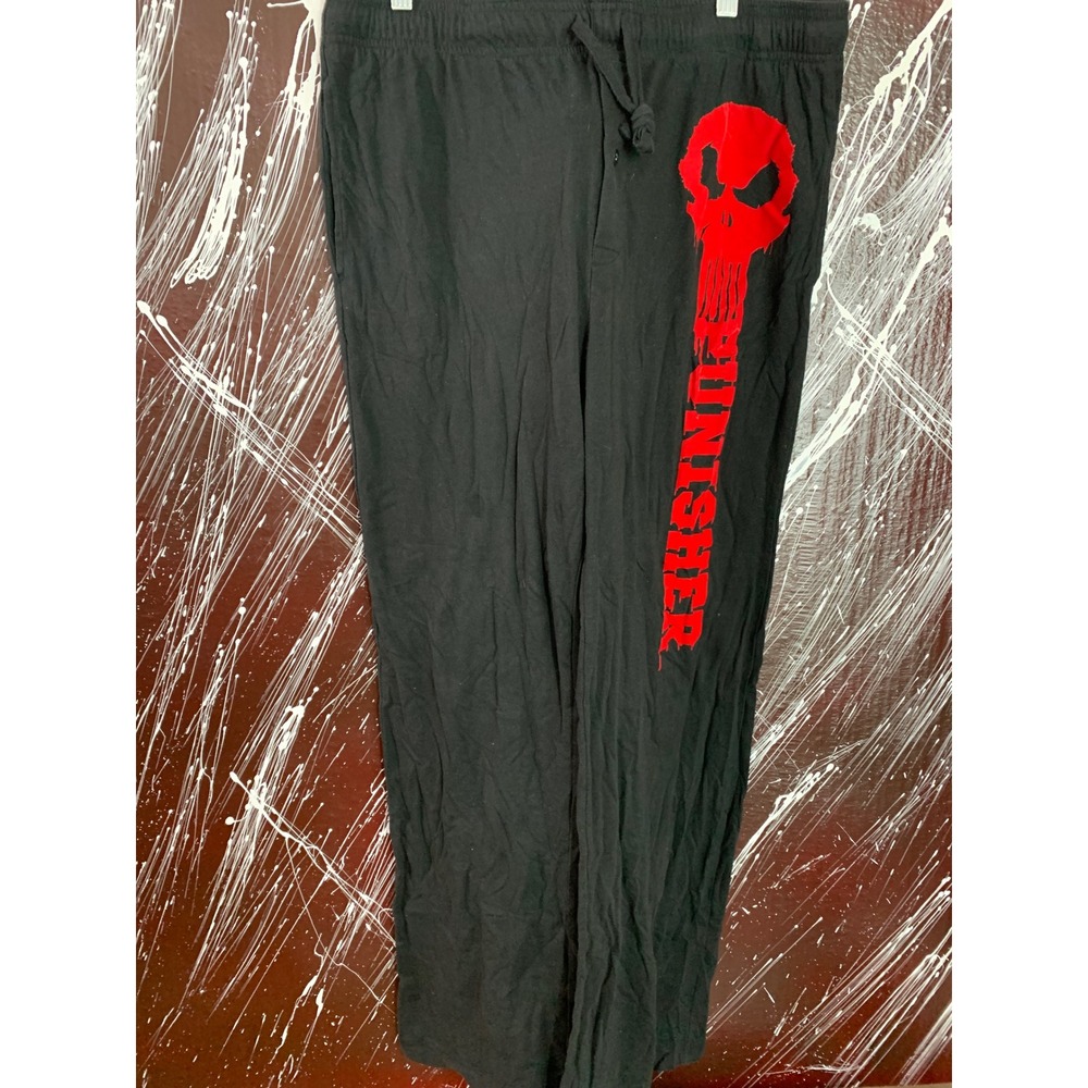 Marvel Punisher Lounge Pants Mens XL Black Red Skull Graphic Sleep Pajamas 2427